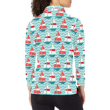 Red White sailboat wave background Women's Long Sleeve Polo Shirt