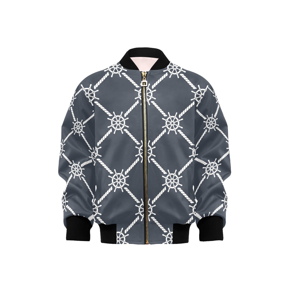 nautical steering wheel rope pattern Kids' Boys' Girls' Bomber Jacket