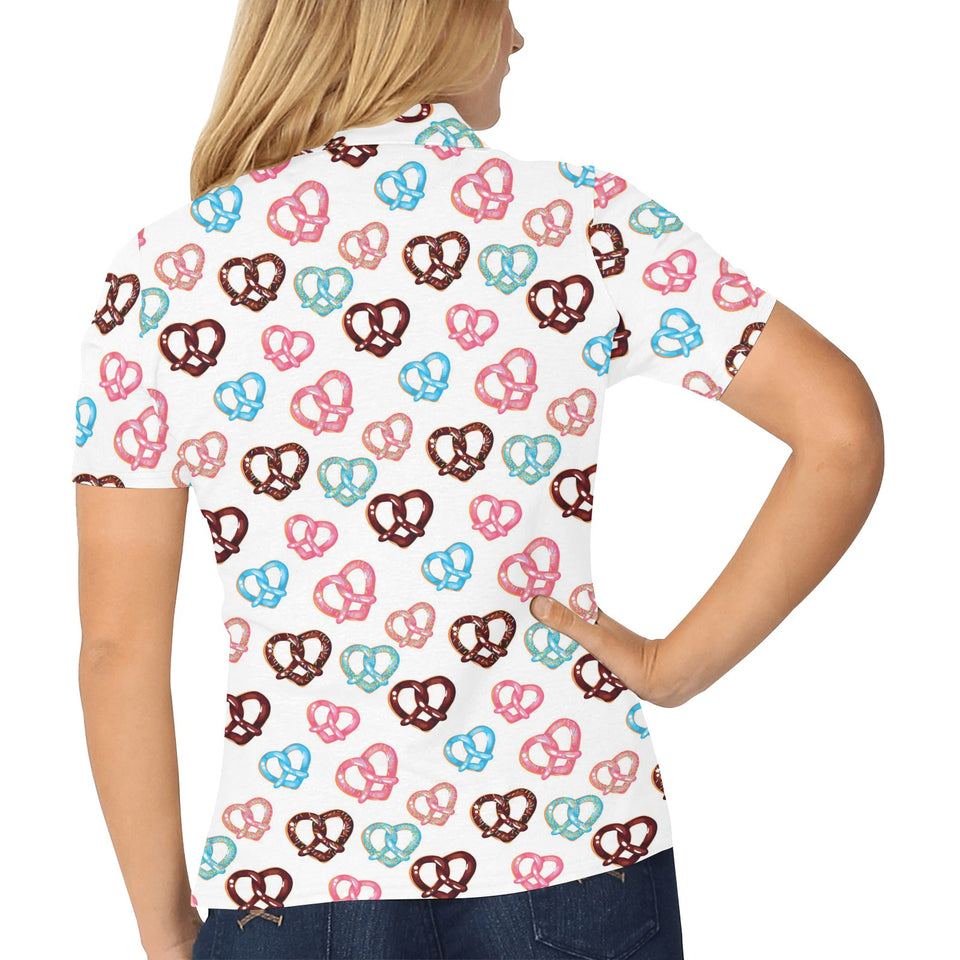 Pretzels Pattern Print Design 04 Women's All Over Print Polo Shirt