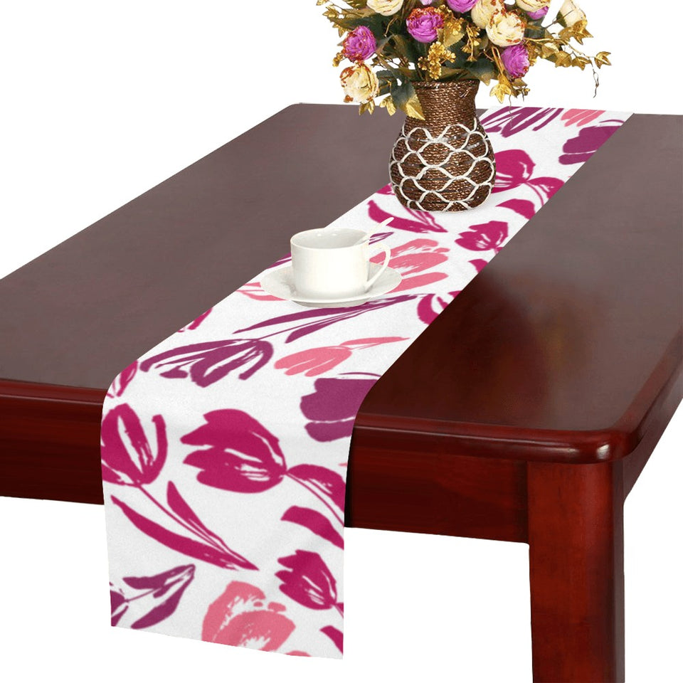 pink sketch tulip pattern Table Runner