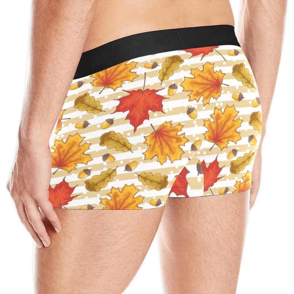 Maple leaf oak leaf acorns beige striped backgroun Men's All Over Print Boxer Briefs Men's Underwear