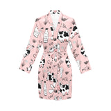 Cows milk product pink background Women's Long Sleeve Belted Night Robe