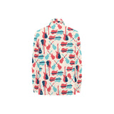 Red Blue guitar pattern Women's Long Sleeve Polo Shirt