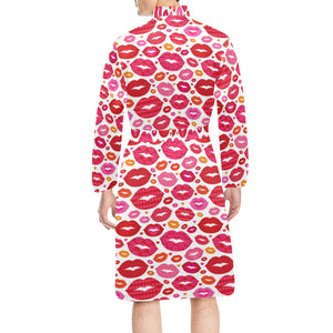 Lips Pattern Print Design 01 Men's Long Sleeve Belted Night Robe