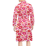 Lips Pattern Print Design 01 Men's Long Sleeve Belted Night Robe