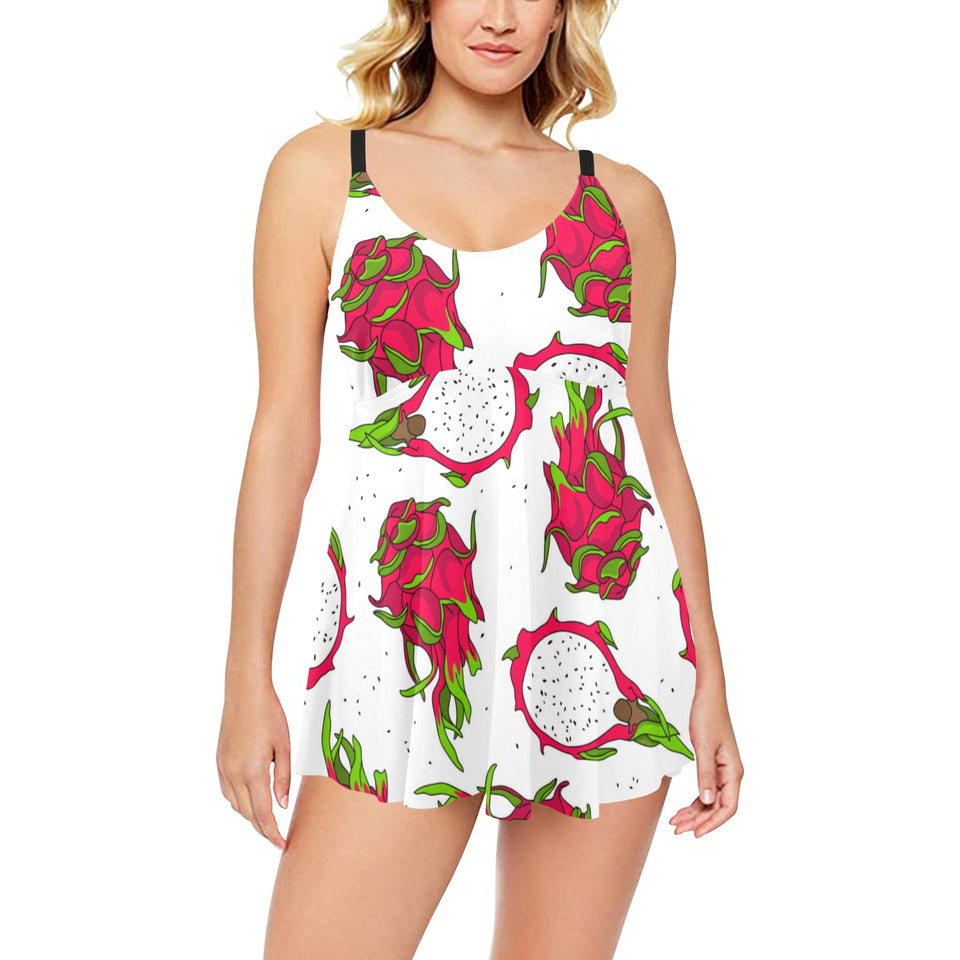dragon fruits white background Chest Sexy Pleated Two Piece Swim Dress