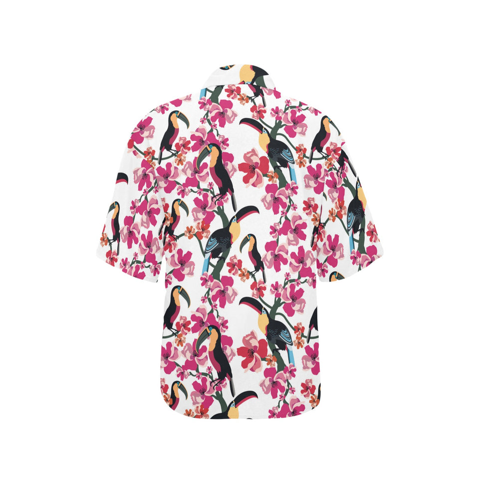 Toucan flower design pattern Women's All Over Print Hawaiian Shirt