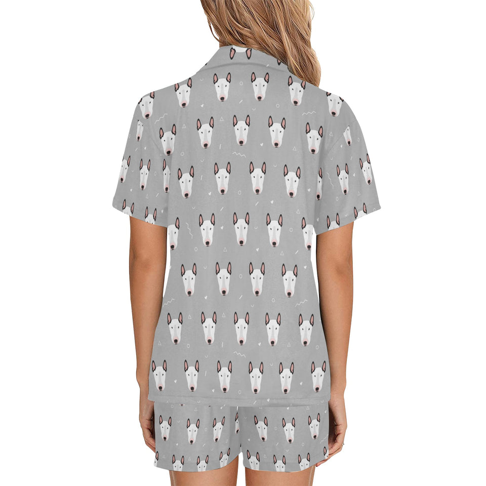 Bull Terrier Pattern Print Design 05 Women's V-Neck Short Pajama Set
