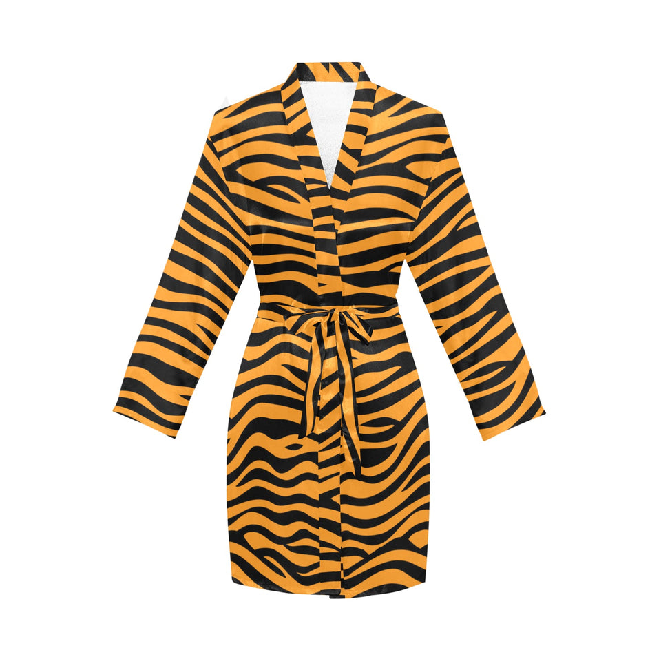 Bengal tigers skin print pattern background Women's Long Sleeve Belted Night Robe