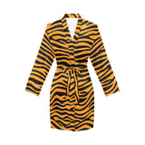 Bengal tigers skin print pattern background Women's Long Sleeve Belted Night Robe