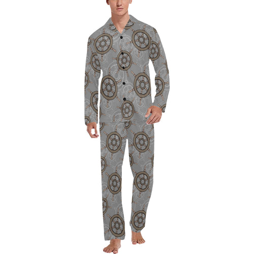 nautical wood steering wheel pattern Men's Long Pajama Set