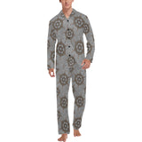 nautical wood steering wheel pattern Men's Long Pajama Set