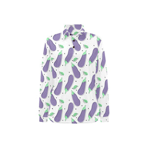 Eggplant Pattern Print Design 05 Women's Long Sleeve Polo Shirt