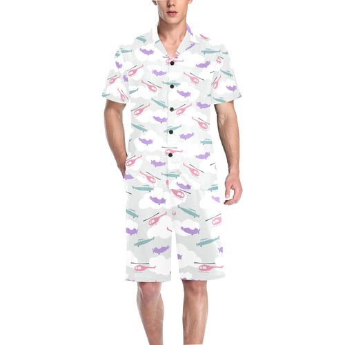 Helicopter plane pattern Men's V-Neck Short Pajama Set
