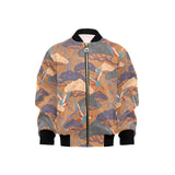 Bonsai bamboo stork japanese pattern brown theme Kids' Boys' Girls' Bomber Jacket