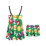 Billiard Ball Pattern Print Design 02 Chest Sexy Pleated Two Piece Swim Dress