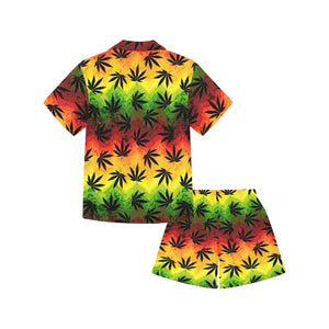 Canabis Marijuana Weed Pattern Print Design 03 Kids' Boys' Girls' V-Neck Short Pajama Set