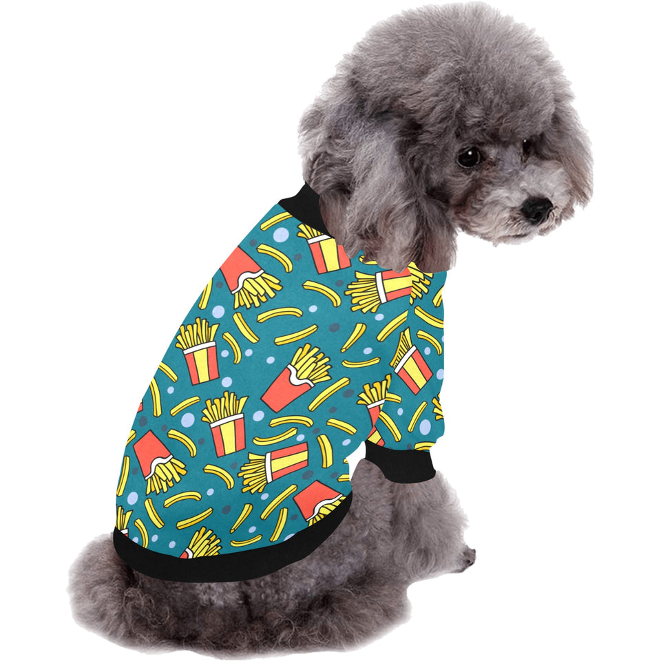 French fries red paper box pattern All Over Print Pet Dog Round Neck Fuzzy Shirt