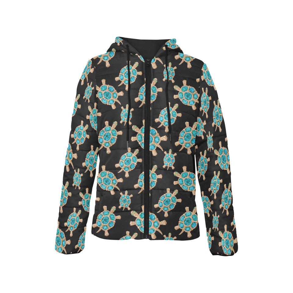 Sea turtle blue stone pattern Women's Padded Hooded Jacket