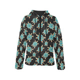 Sea turtle blue stone pattern Women's Padded Hooded Jacket