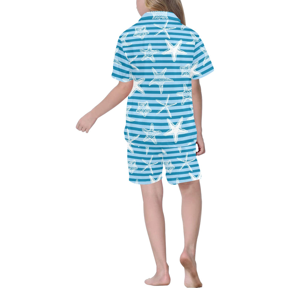 Starfish blue blackground Kids' Boys' Girls' V-Neck Short Pajama Set