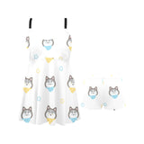 Cute Siberian Husky pattern Chest Sexy Pleated Two Piece Swim Dress