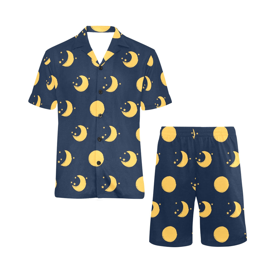 Moon star pattern Men's V-Neck Short Pajama Set