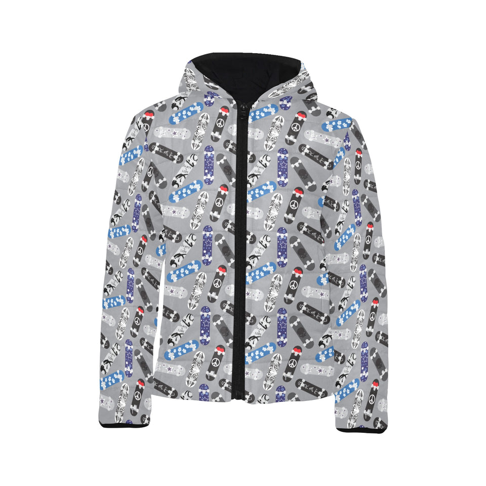 Skate Board Pattern Print Design 03 Kids' Boys' Girls' Padded Hooded Jacket