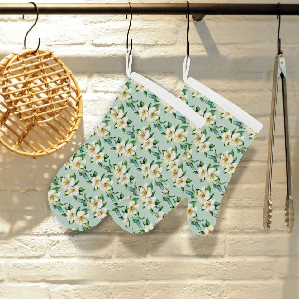 Hummingbird Pattern Print Design 01 Heat Resistant Oven Mitts