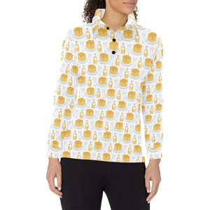 Pancake Pattern Print Design 05 Women's Long Sleeve Polo Shirt