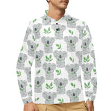 Hand drawn Koala leaves pattern Men's Long Sleeve Polo Shirt