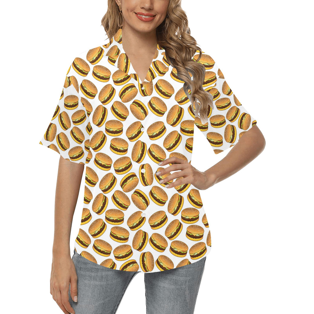 Hamburger Pattern Print Design 03 Women's All Over Print Hawaiian Shirt