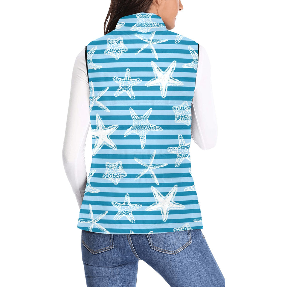 Starfish blue blackground Women's Padded Vest