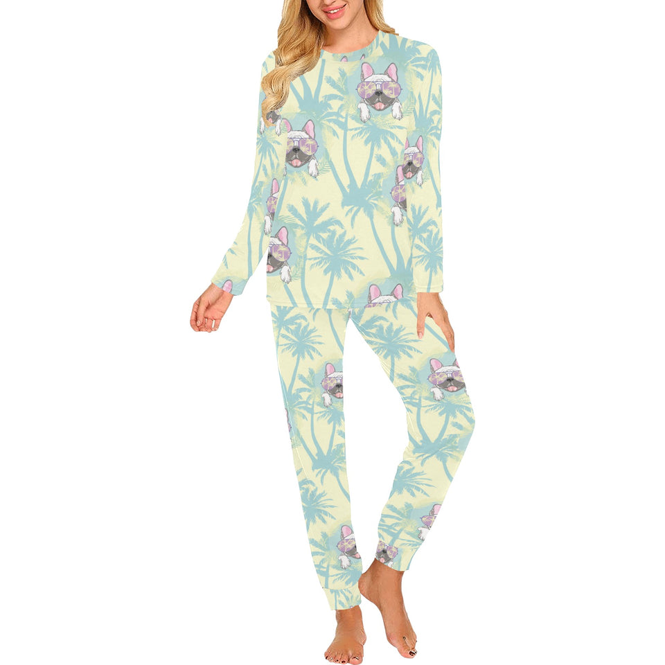 French bulldog hawaii blackground Women's All Over Print Pajama Set