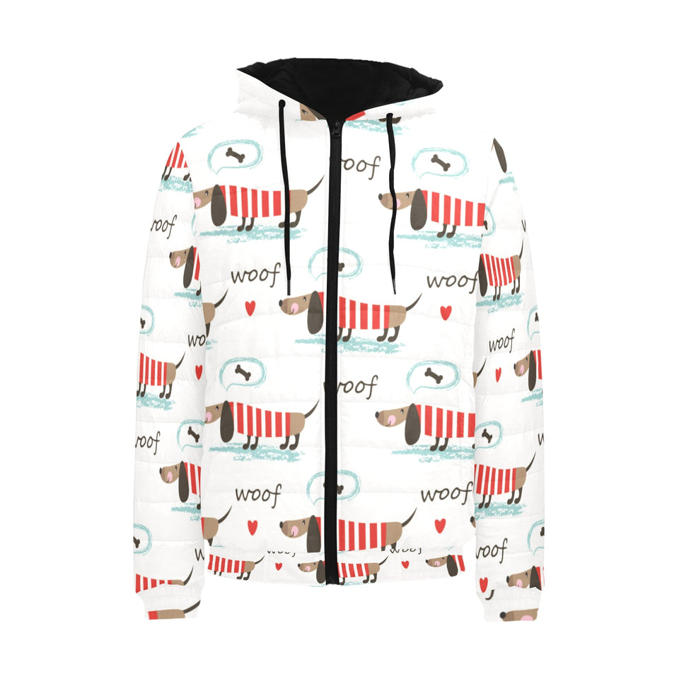 Cute dachshund bone pattern Men's Padded Hooded Jacket