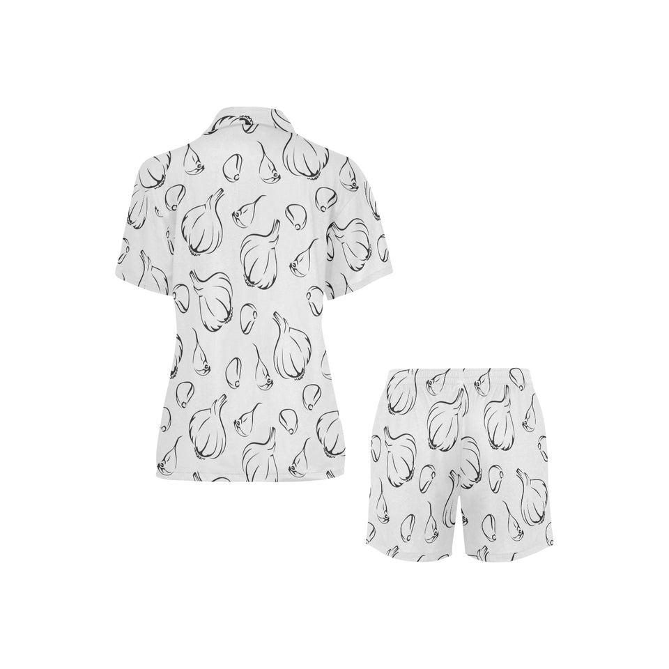 Garlic pattern black white Women's V-Neck Short Pajama Set