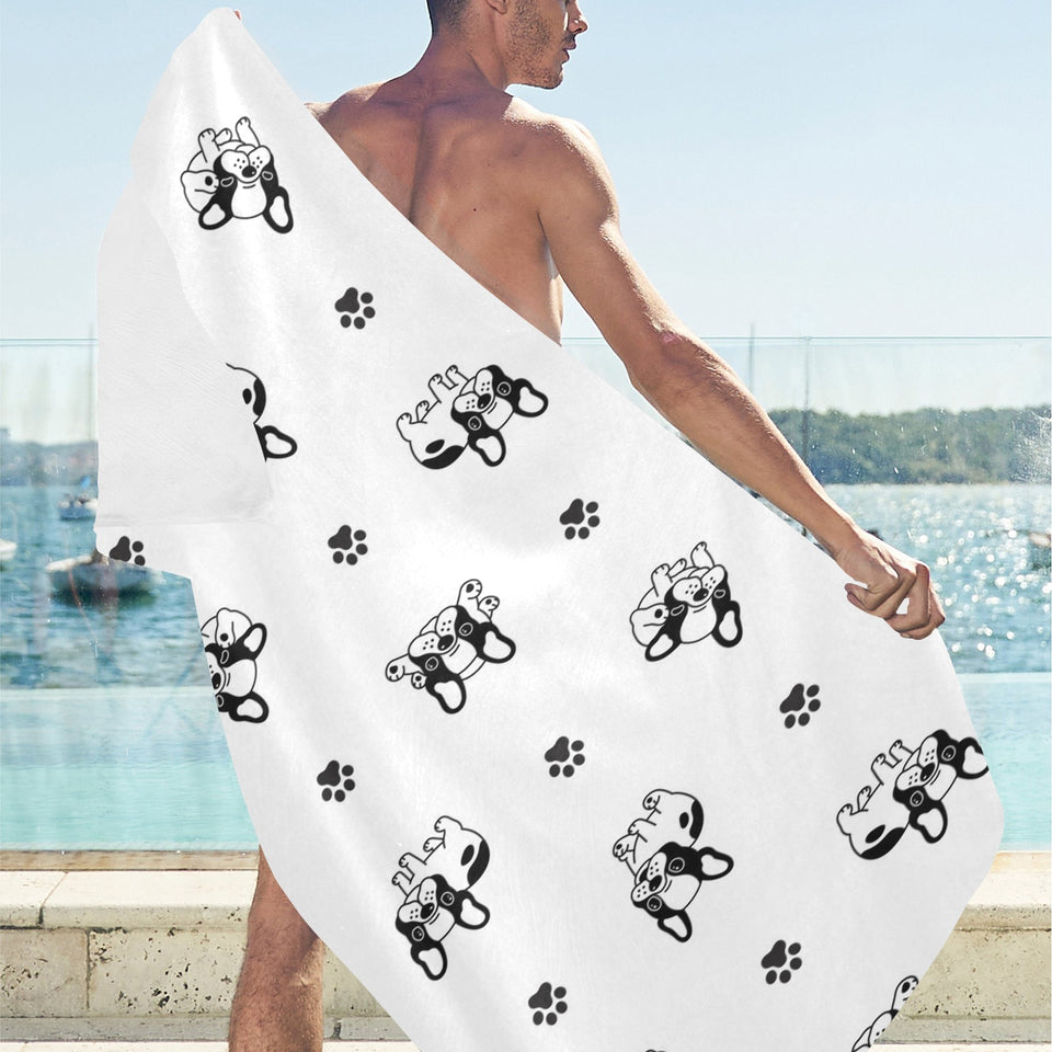 Cute french bulldog paw pattern Beach Towel