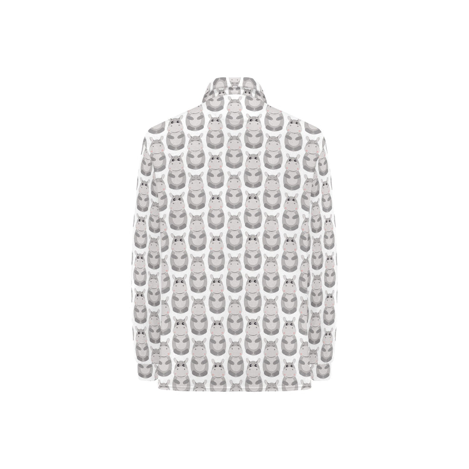 Hippopotamus Pattern Print Design 05 Women's Long Sleeve Polo Shirt