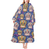Sugar skull flower pattern Blanket Robe with Sleeves