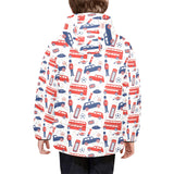 British Pattern Print Design 03 Kids' Boys' Girls' Padded Hooded Jacket