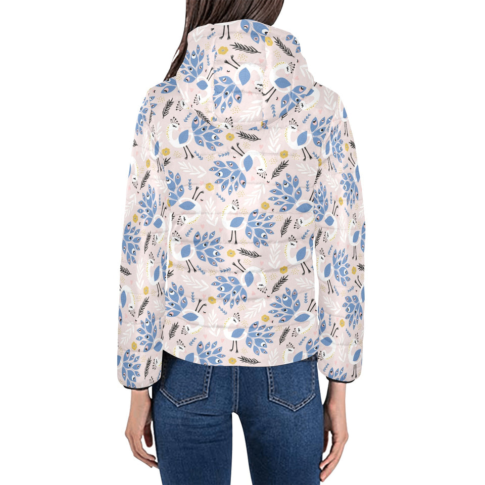 Cute peacock pattern Women's Padded Hooded Jacket