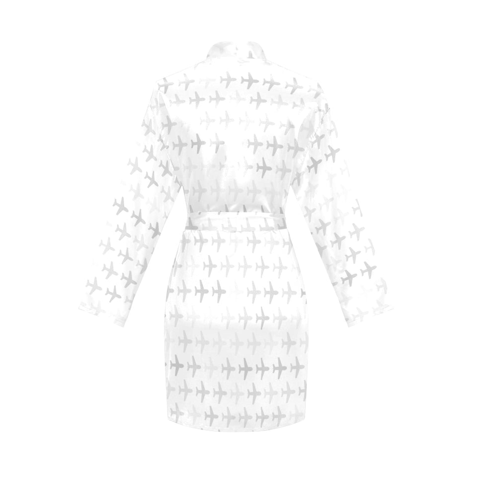 Airplane print pattern Women's Long Sleeve Belted Night Robe