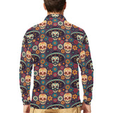 Sugar skulls flower maxican pattern Men's Long Sleeve Polo Shirt