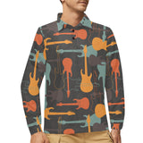 electric guitars pattern Men's Long Sleeve Polo Shirt