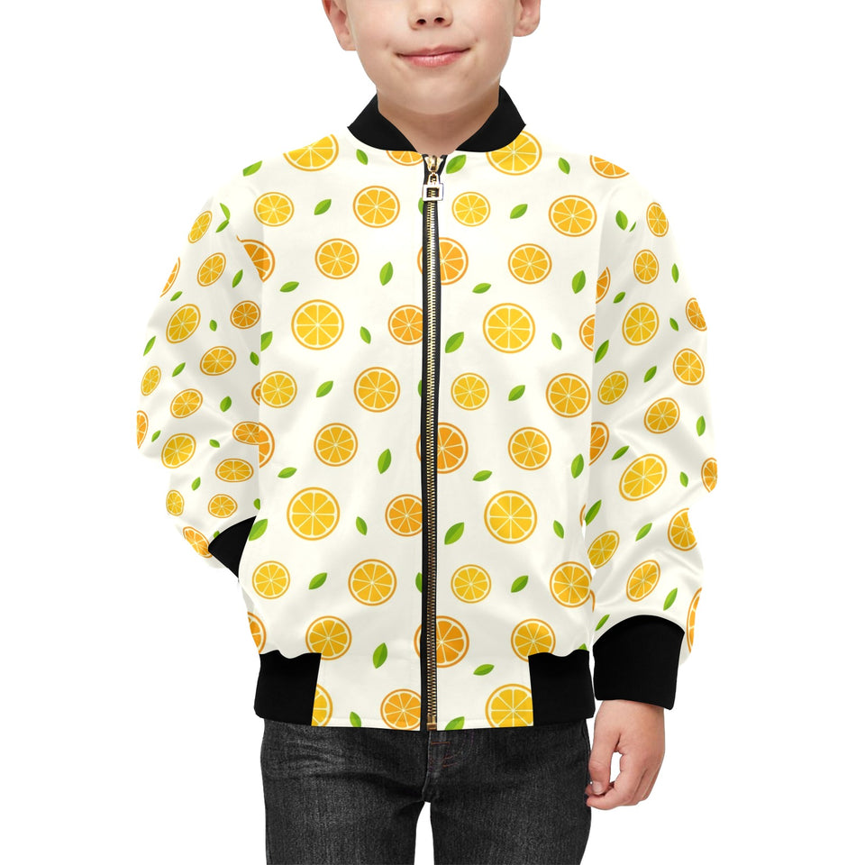 oranges leaves pattern Kids' Boys' Girls' Bomber Jacket