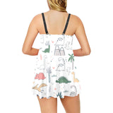 Cute cartoon dinosaurs tree pattern Chest Sexy Pleated Two Piece Swim Dress