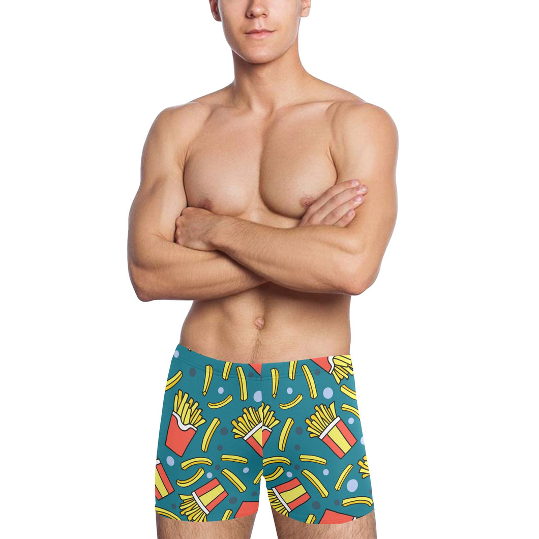 French fries red paper box pattern Men's Swimming Trunks