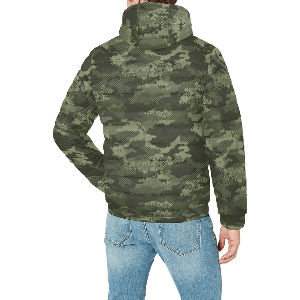 Digital Green camouflage pattern Men's Padded Hooded Jacket