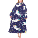 Hand drawn cute unicorn star planet Blanket Robe with Sleeves