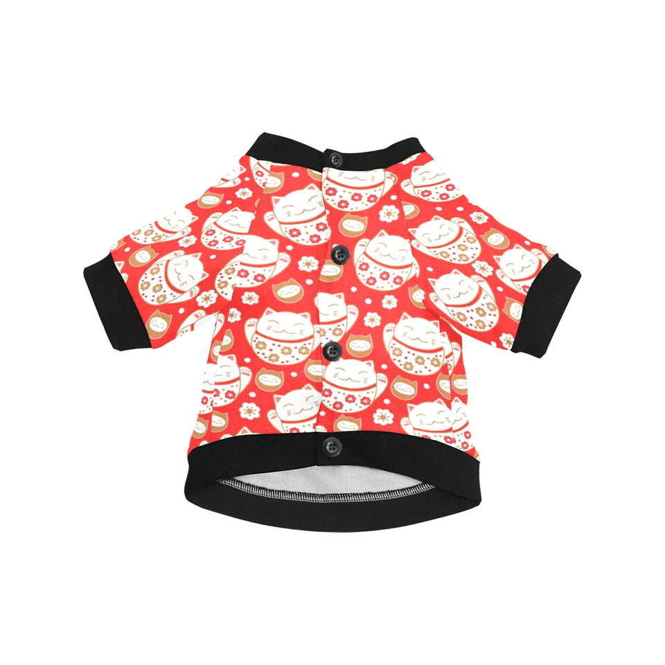Cute Maneki neko cat red background All Over Print Pet Dog Round Neck Fuzzy Shirt